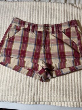 BDG Burgundy and Cream Plaid Shorts